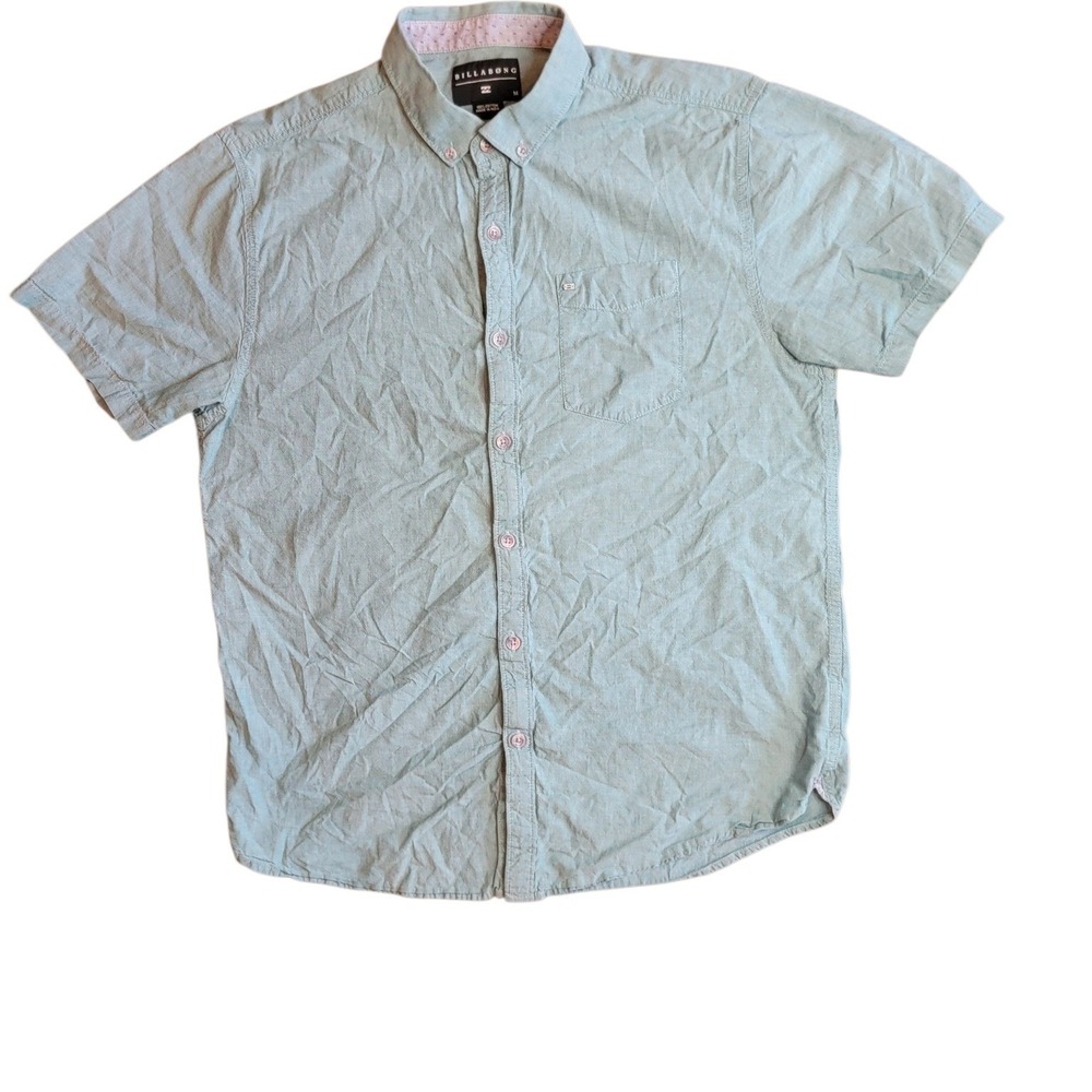 Billabong Button Down Shirt Mens Medium Teal Excellent‎ Short Sleeve M5017ALL
